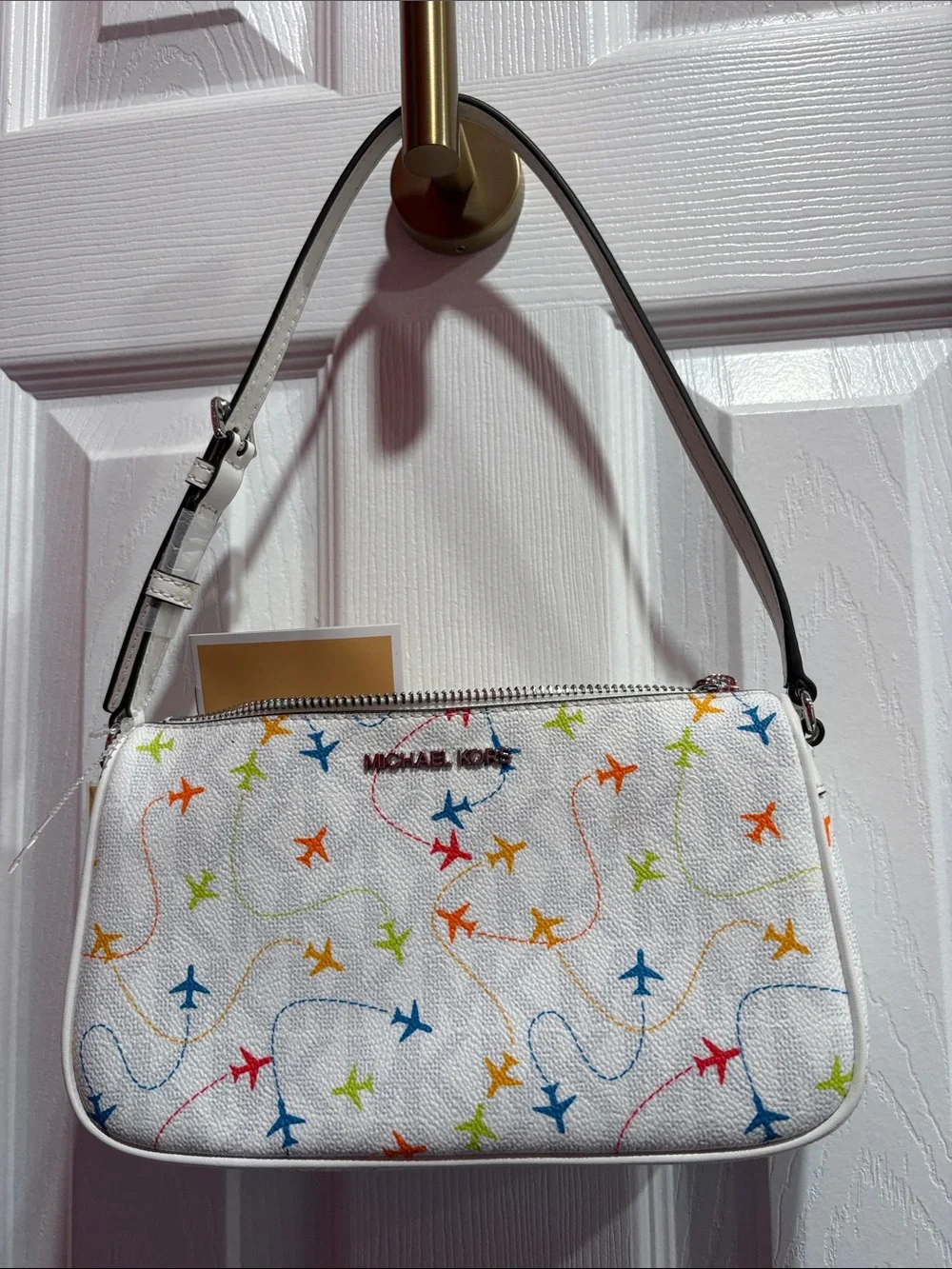 BNWT MICHAEL KORS Viral White Multicolor Airplane-Print Shoulder Bag